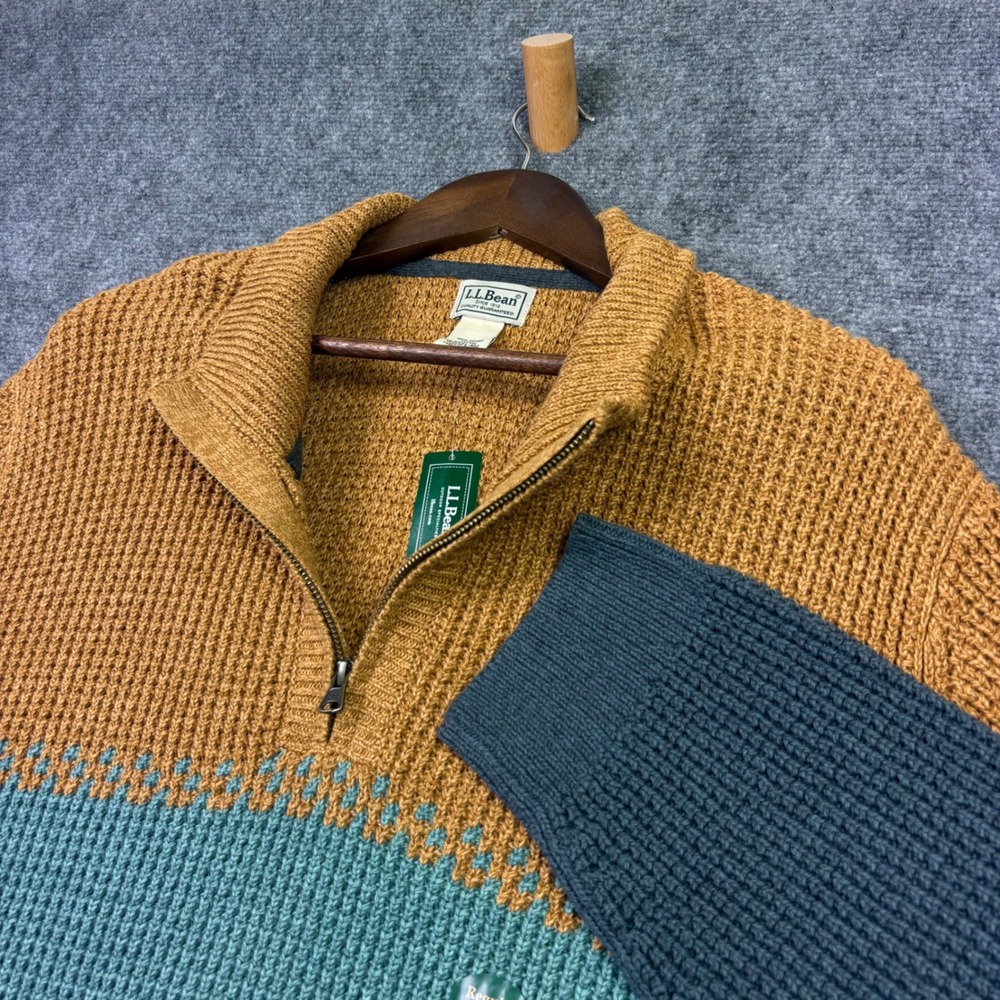 L.L.Bean Sweater Mens XXXL Multi Colorblock Organic Cotton 1/4 Zip Pullover New